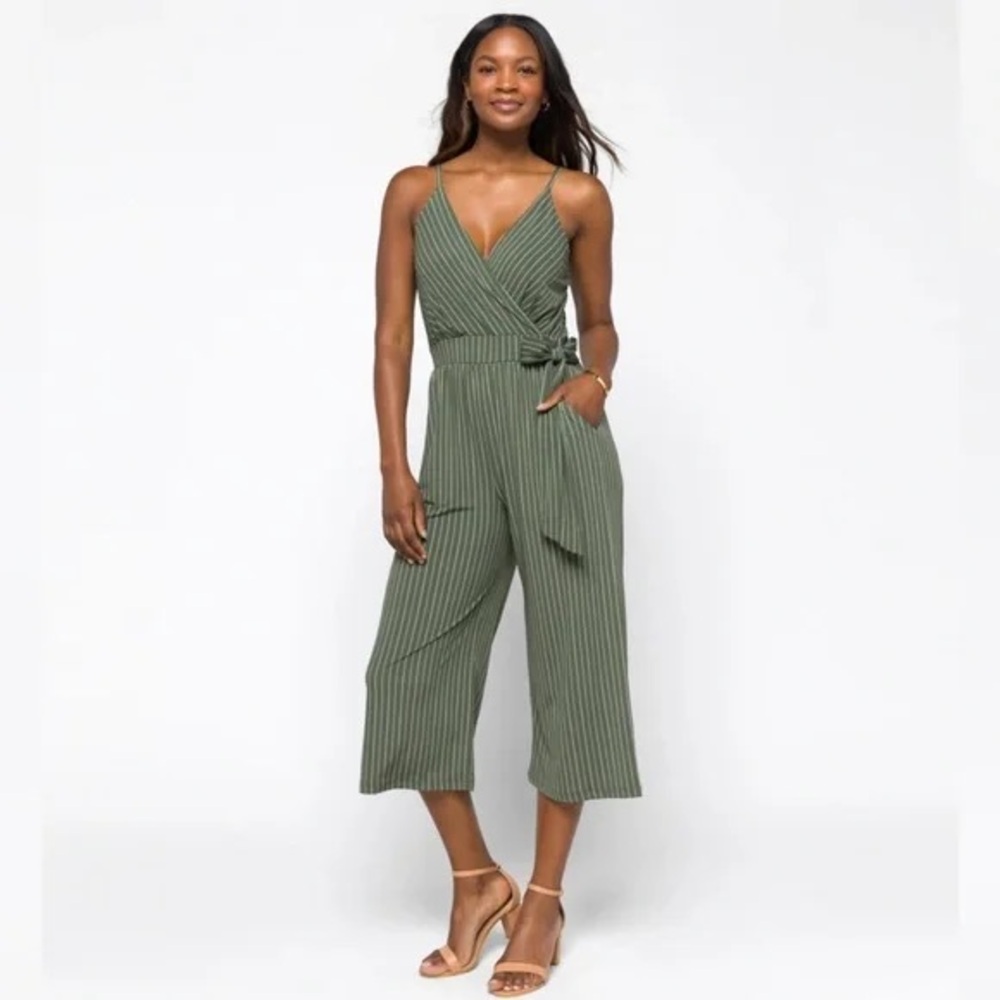 Kaileigh Olive Pinstripe Jumpsuit